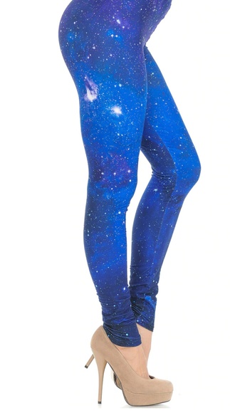Creamy Soft Blue Galaxy Leggings Size 0-10 - Picture 3 of 5